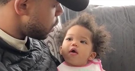 Daddy Helps Teach Baby Girl Manners