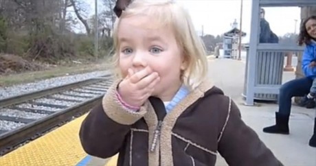 Little Girl Can't Contain Her Excitement To Take A Birthday Train Ride