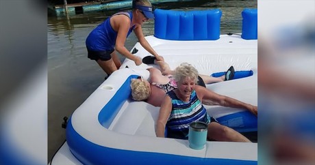 Funny Grandmas Cannot Stop Laughing Getting Off Inflatable Raft