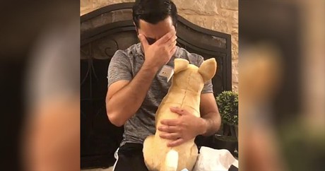 Wife Surprises Crying Husband With Replica Of Beloved Late Dog 