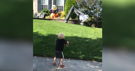 Little Boy Has Cutest Dance-Off With Inflatable Lawn Decoration