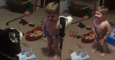 Toddler Laughs Uncontrollably While Howling with His Furry Best Friend