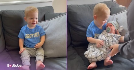 Little Boy Holds His Baby Brother and Steals Hearts with His Funny, Sweet Actions