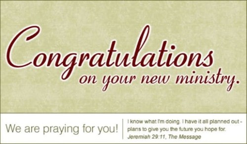 Congratulations - New Ministry