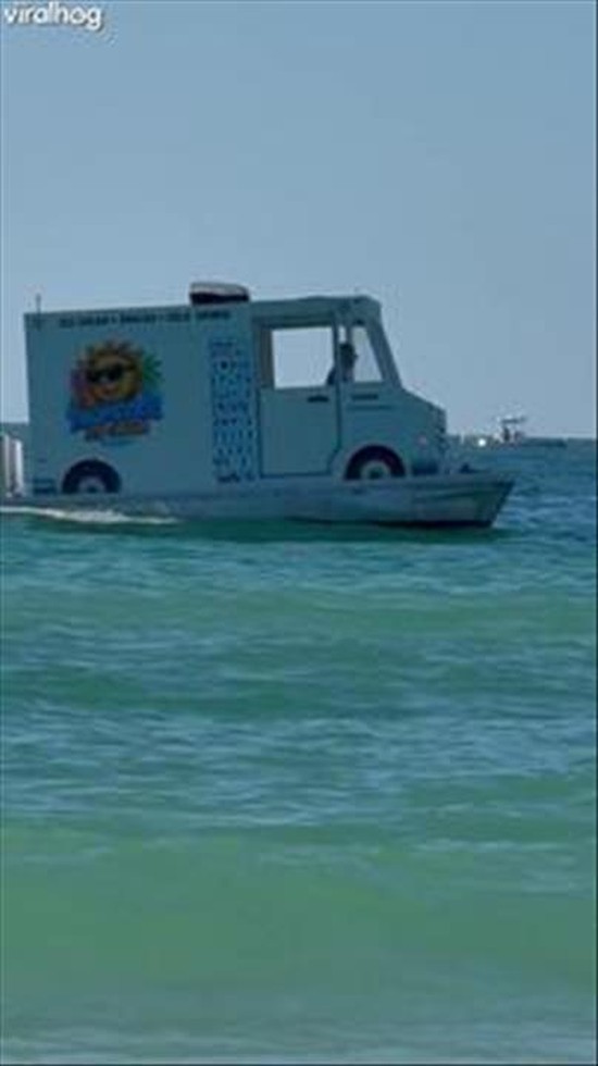 Floating Ice Cream Truck On Boat Platform