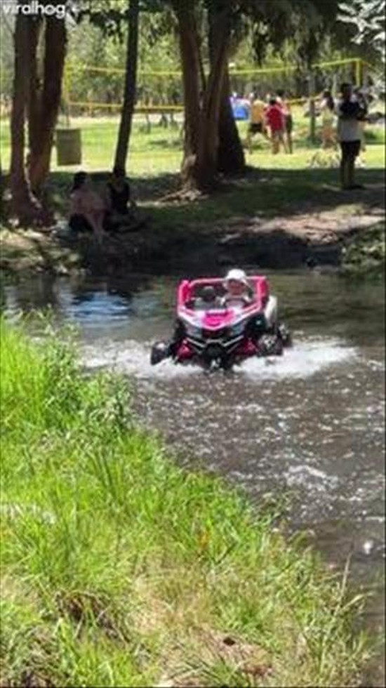 Baby Crosses River in Mini 4x4