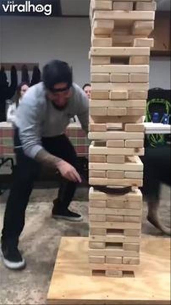 Impressive Life-Size Jenga Party Trick