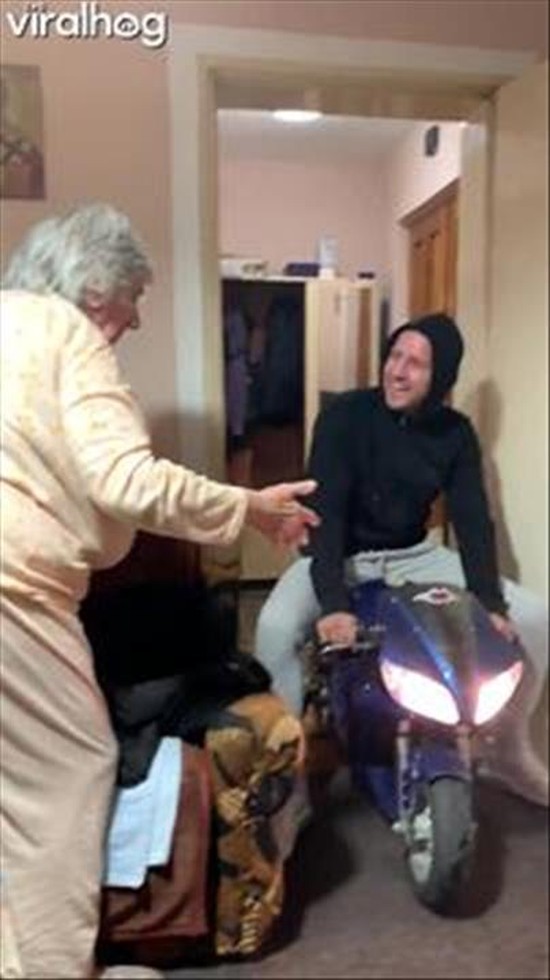 Man Rides Pocket Bike Into Grandmother's Living Room