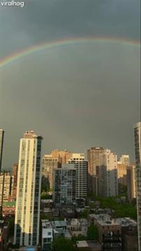 Double Rainbow Over Chicago Skyline
