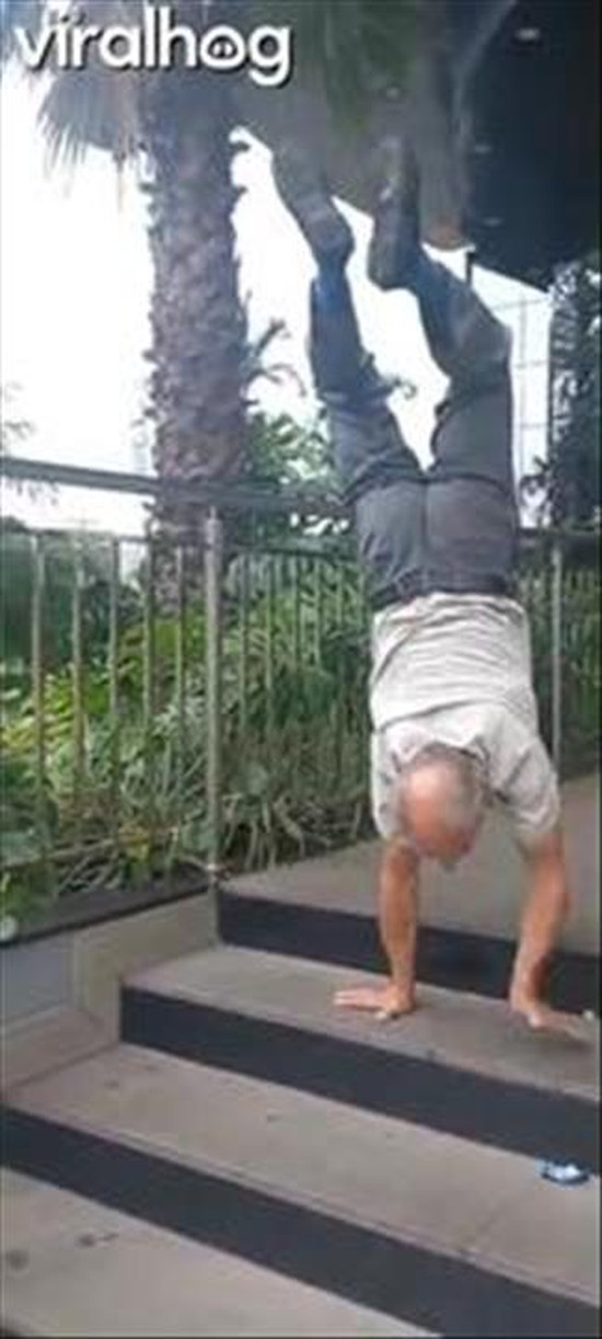 70-Year-Old Dad Walks Down Steps on His Hands