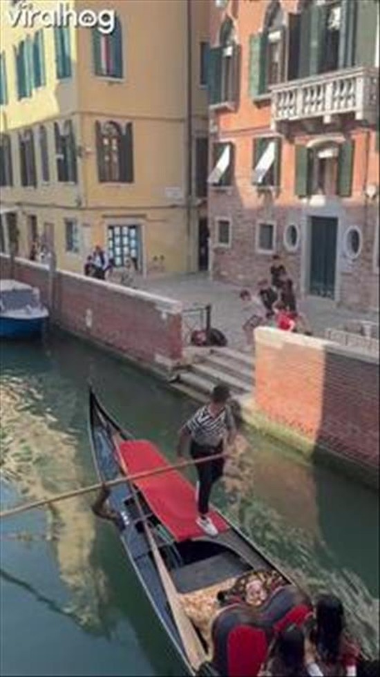 Gondolier Saves Football From Canal With Backheel