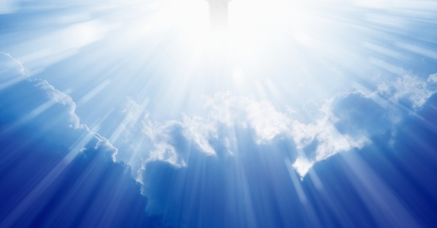 christ ascension in cloud sunbeams heaven