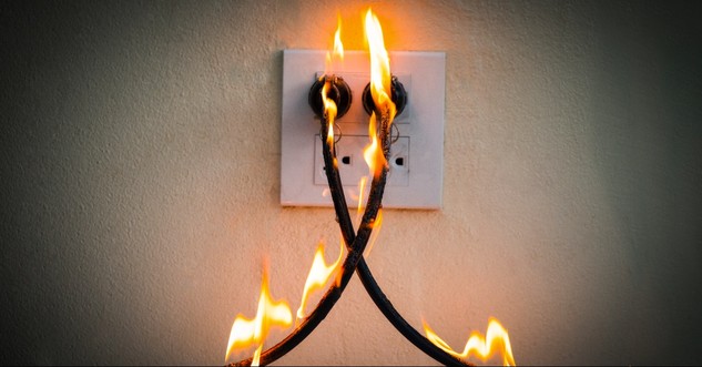 Power cords on fire