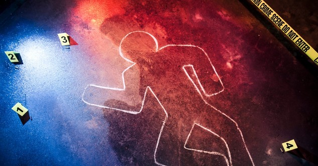 Chalk outline of a body at a crime scene - thou shalt not kill
