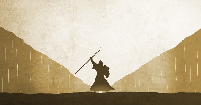 Illustration of Moses with the 10 Commandments