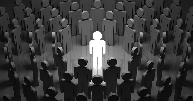Illustration of one person standing out in a crowd