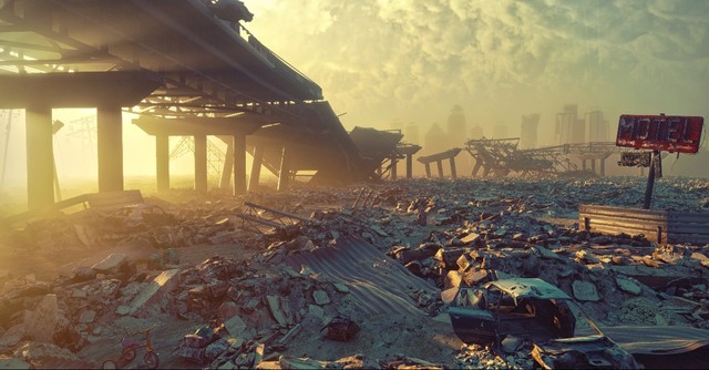 Destroyed highway and city