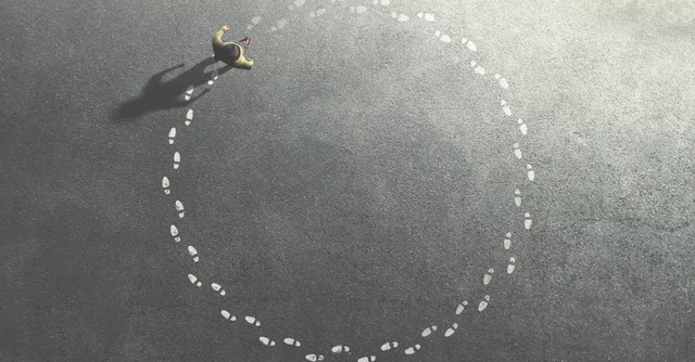 man walking in an endless circle