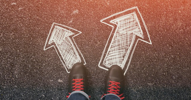 two arrows indicating choosing right from wrong