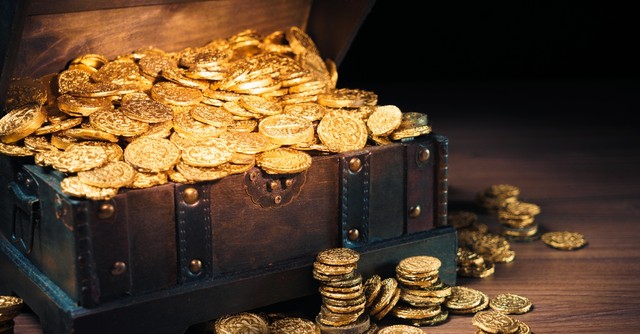 Treasure chest full of gold coins