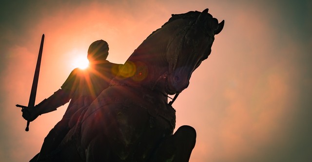 Soldier on horseback with sword in hand