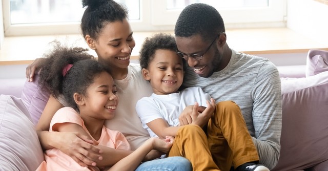 family sitting together happy, direction for family