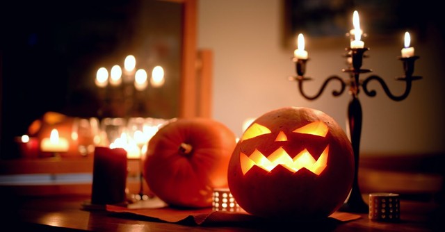 Jack-o-lantern and candles