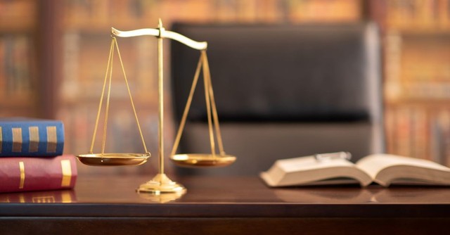 Scales of justice on a judge's desk