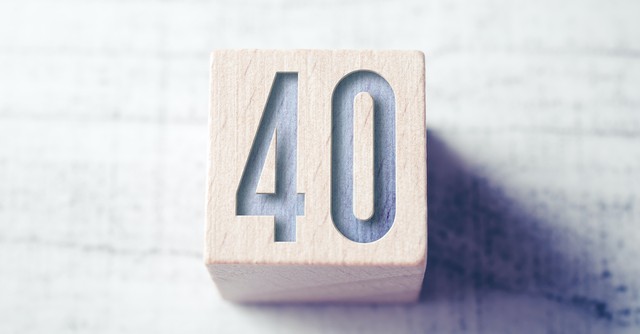 the number forty on a wooden cube