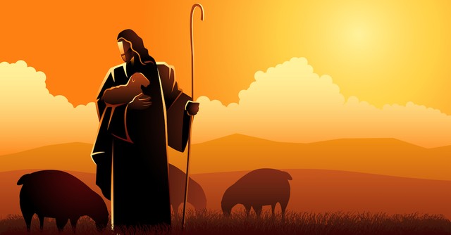 Illustration of Jesus caring for sheep