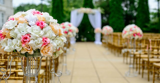 Colorful bouquet of flowers at a wedding ceremony