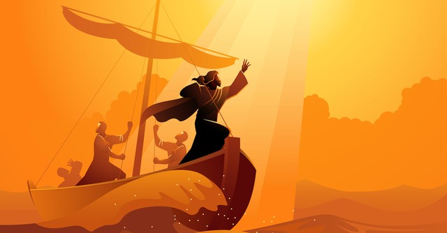 Illustration of Jesus calming the storm