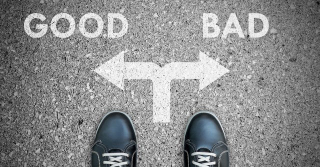 Arrows pointing in opposite directions, good and bad