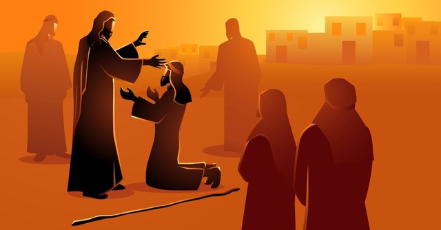 Illustration of Jesus healing a blind man