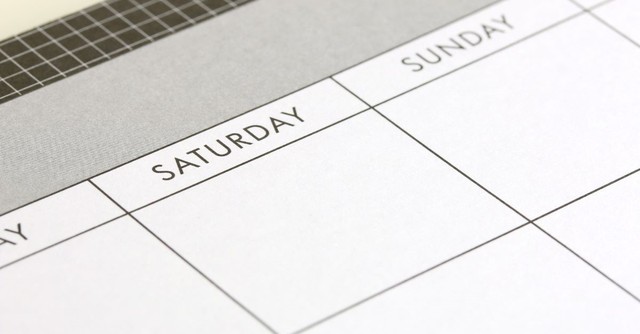 A close-up of a calendar, Saturday and Sunday blocks