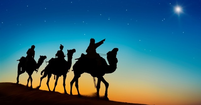 Silhouette of the three wise men following the star
