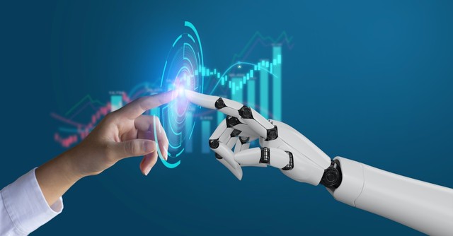 Human and robot hand reaching towards each other