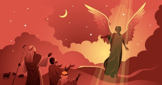 Illustration of the shepherds and the angels