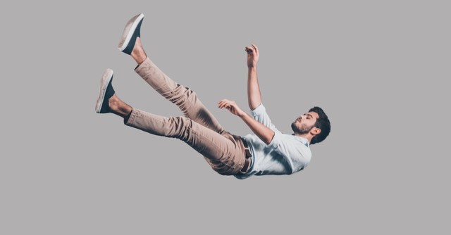 man falling through space