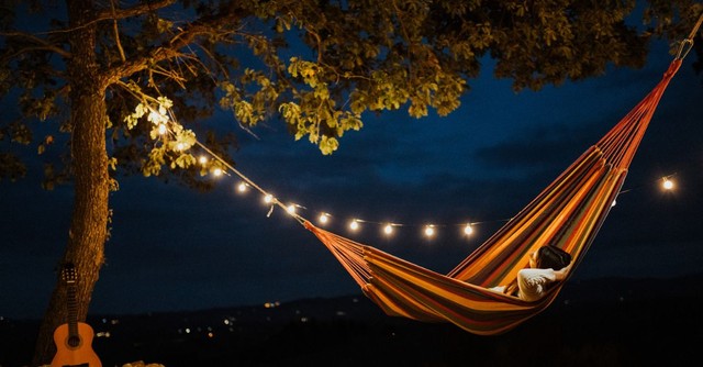 Resting in a hammock at night