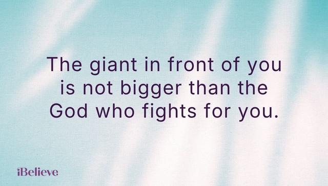 Quote card about David and Goliath reminding believers that life’s giants are not bigger than God
