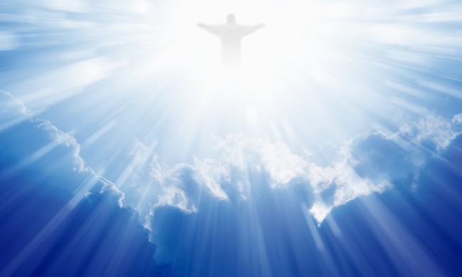 christ ascension in cloud sunbeams heaven