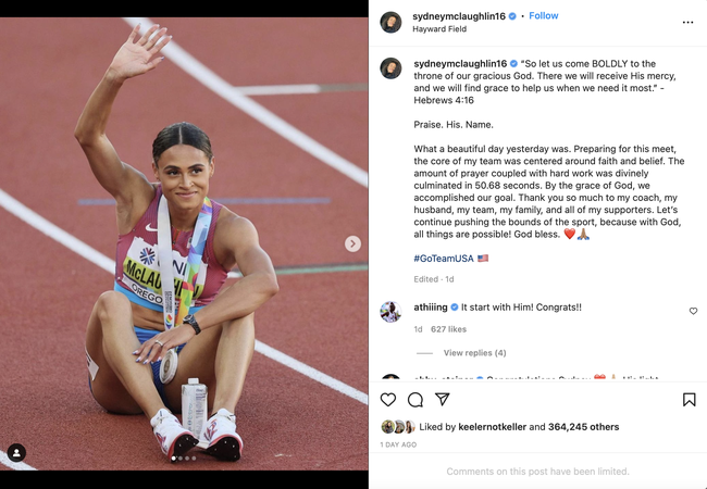 ‘all The Glory Goes To God Track Star Sydney Mclaughlin Sets New World Record In 400 Meter 