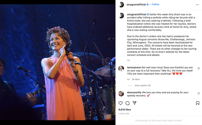 Amy Grant Instagram post