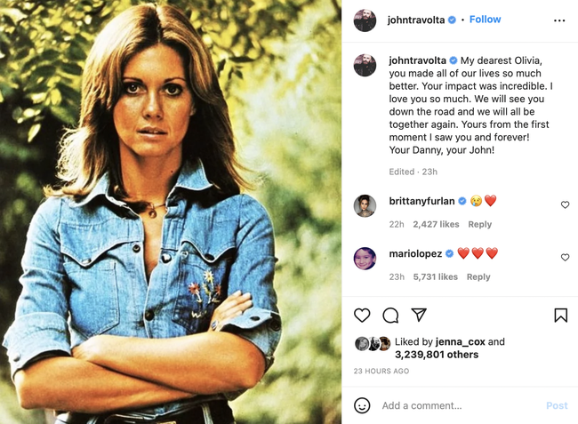 Travolta pays tribute to Olivia Newton-John