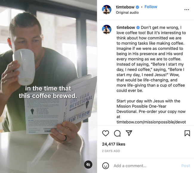 Tim Tebow Encourages Followers To Make Scripture Part Of Their Daily Routine