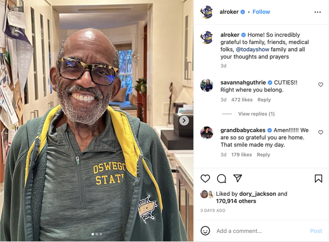 Al Roker returns home following hospital visit