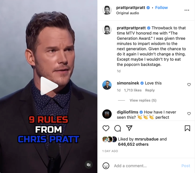 Chris Pratt stands behind his 2018 MTV award speech