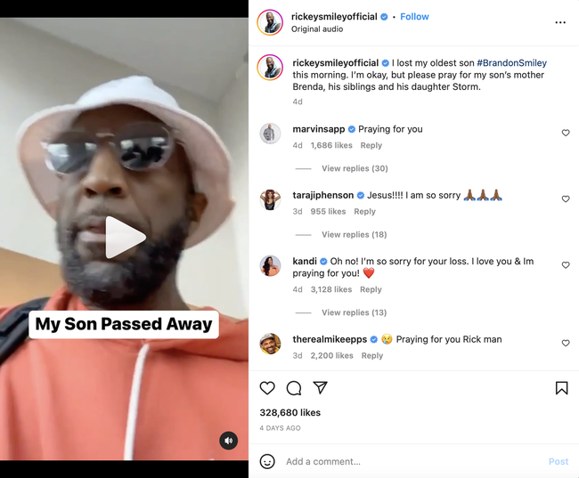 Rickey Smiley announced that his son passed away