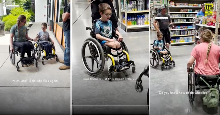 Little Boy in Wheelchair Befriends Stranger in Store after She Teaches Him to Do Wheelies